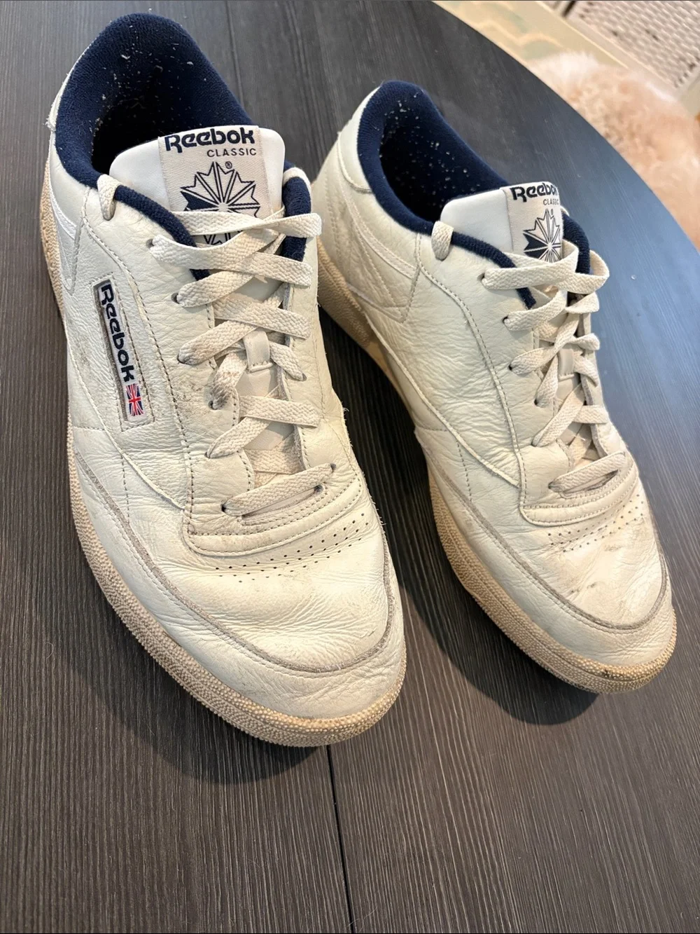 Reebok Classic Men's White Leather Sneakers with Navy Lining